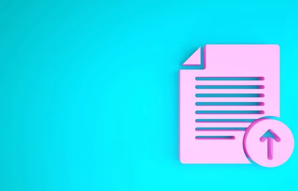 Růžové Nahrát ikonu souboru izolované na modrém pozadí. Symbol dokumentu souboru. Šipka. Minimalismus. 3D ilustrace 3D vykreslení — Stock fotografie