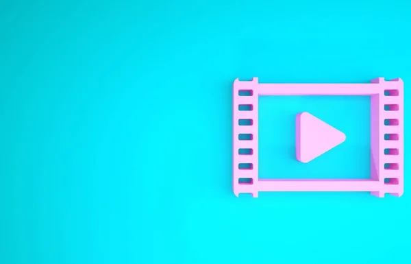 Pink Play Video icoon geïsoleerd op blauwe achtergrond. Filmstrip met speelbord. Minimalisme concept. 3d illustratie 3D renderen — Stockfoto