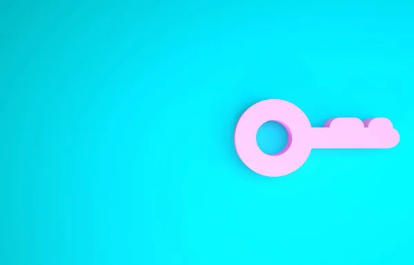 Icono Pink Key aislado sobre fondo azul. Concepto minimalista. 3D ilustración 3D render —  Fotos de Stock