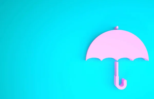 Icono de paraguas rosa aislado sobre fondo azul. Concepto minimalista. 3D ilustración 3D render — Foto de Stock