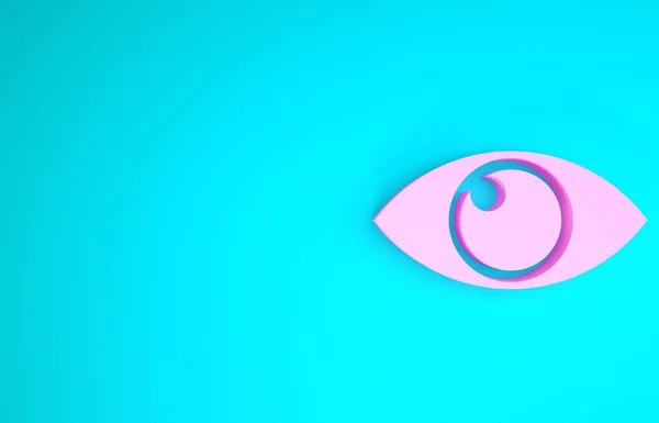 Rosa Augensymbol isoliert auf blauem Hintergrund. Minimalismus-Konzept. 3D Illustration 3D Renderer — Stockfoto