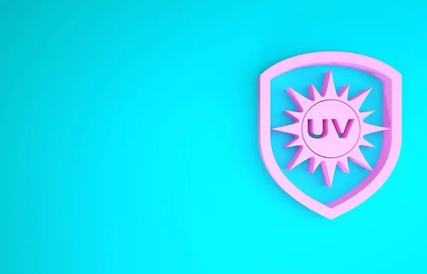 Pink Uv bescherming pictogram geïsoleerd op blauwe achtergrond. Zon en schild. Ultraviolette straling. Spf zonneteken. Minimalisme concept. 3d illustratie 3d renderen — Stockfoto