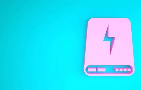 Pink Power bank pictogram geïsoleerd op blauwe achtergrond. Draagbaar laadapparaat. Minimalisme concept. 3d illustratie 3d renderen — Stockfoto