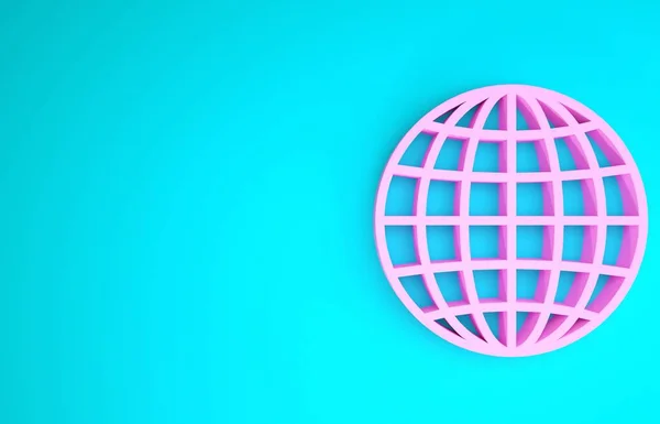 Pink Earth globe icon isolated on blue background. Minimalism concept. 3d illustration 3D render — Stock Photo, Image