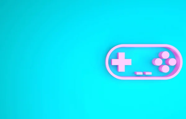 Pink Gamepad icon isolated on blue background. Game controller. Minimalism concept. 3d illustration 3D render — Stock Photo, Image