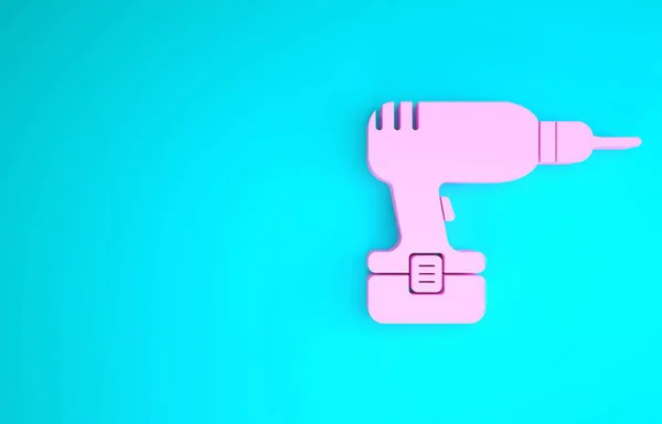 Ícone de máquina de broca rosa isolado no fundo azul. Conceito de minimalismo. 3D ilustração 3D render — Fotografia de Stock