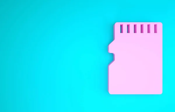 Pink Micro SD geheugenkaart pictogram geïsoleerd op blauwe achtergrond. Minimalisme concept. 3d illustratie 3D renderen — Stockfoto