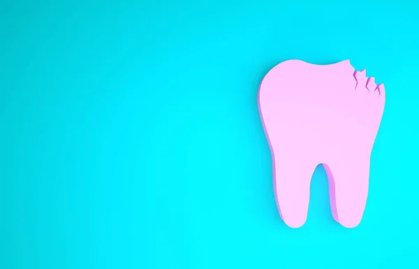 Ícone de dente quebrado rosa isolado no fundo azul. Ícone de problema dentário. Símbolo de cuidados dentários. Conceito de minimalismo. 3D ilustração 3D render — Fotografia de Stock