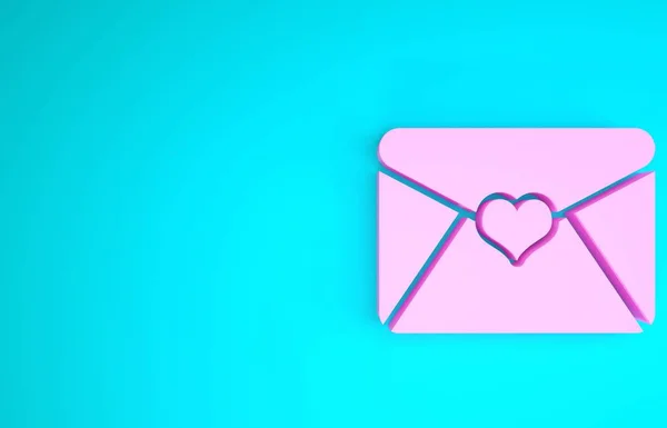 Pink Envelope with Valentine heart icon isolated on blue background. Letter love and romance. Minimalism concept. 3d illustration 3D render — Stock Photo, Image