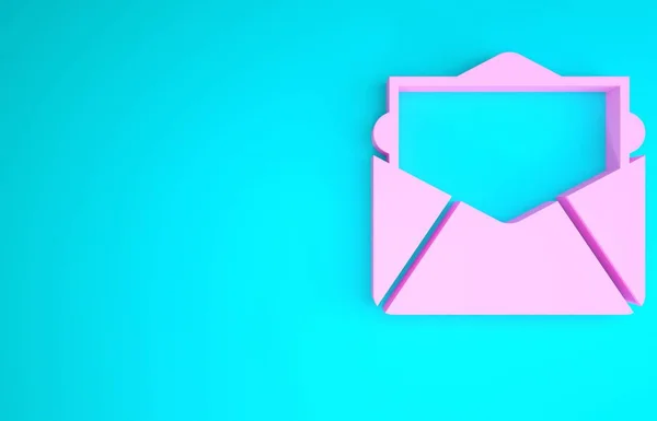 Mavi arkaplanda pembe posta ve e-posta simgesi izole edildi. Zarf sembolü e-postası. E- posta kodu. Minimalizm kavramı. 3d illüstrasyon 3B canlandırma — Stok fotoğraf