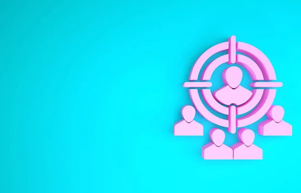 Icono de concepto de estrategia de target marketing rosa aislado sobre fondo azul. Apunta con la firma de la gente. Concepto minimalista. 3D ilustración 3D render — Foto de Stock