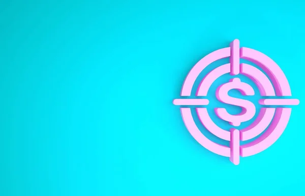 Ροζ Στόχος με σύμβολο δολαρίου απομονωμένο σε μπλε φόντο. Εικόνα επενδυτικού στόχου. Επιτυχημένη επιχειρηματική ιδέα. Σημάδι μετρητών ή χρημάτων. Μινιμαλιστική έννοια. 3D απεικόνιση 3d καθιστούν — Φωτογραφία Αρχείου