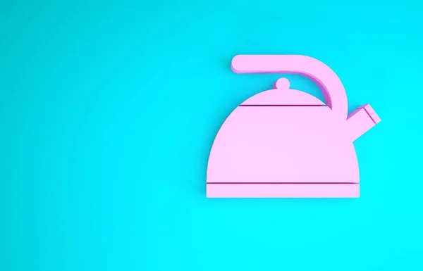 Tetera rosa con icono de mango aislado sobre fondo azul. Icono de tetera. Concepto minimalista. 3D ilustración 3D render — Foto de Stock