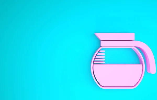 Pinkfarbenes Kaffeekannen-Symbol auf blauem Hintergrund. Minimalismus-Konzept. 3D Illustration 3D Renderer — Stockfoto