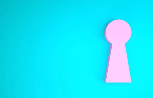 粉色钥匙孔图标隔离在蓝色背景。 成功解决的关键。 钥匙孔表达了谜语、秘密、安全、安保的概念。 最低纲领的概念。 3d说明3d — 图库照片