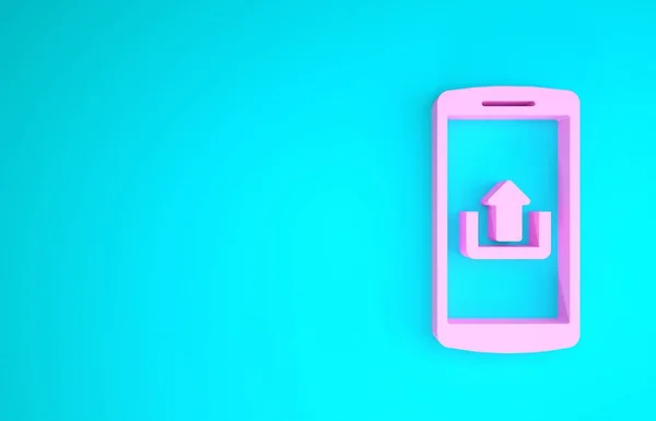 Smartphone rosa con icona di caricamento isolata su sfondo blu. Concetto minimalista. Illustrazione 3d rendering 3D — Foto Stock