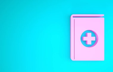 Pembe tıp kitabı ikonu mavi arkaplanda izole edilmiş. Minimalizm kavramı. 3d illüstrasyon 3d canlandırma