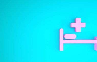 Pembe Hastane Yatağı, mavi arka planda izole edilmiş, Yaşam Yıldızı simgesinin tıbbi sembolü. Minimalizm kavramı. 3d illüstrasyon 3d canlandırma