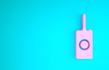 Pembe Uzaktan Kumanda simgesi mavi arkaplanda izole edildi. Minimalizm kavramı. 3d illüstrasyon 3B canlandırma
