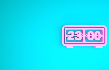 Pembe Retro saat simgesi mavi arkaplanda izole edildi. Duvar kapağı saati, sayı sayacı şablonu, tüm basamaklar takla. Minimalizm kavramı. 3d illüstrasyon 3d canlandırma