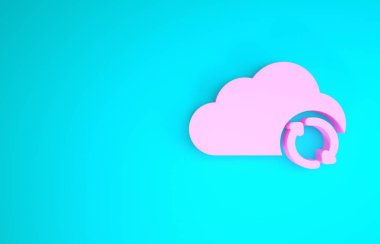 Pembe Bulut eşleştirme simgesi mavi arkaplanda izole edildi. Bulut ve oklar. Minimalizm kavramı. 3d illüstrasyon 3d canlandırma