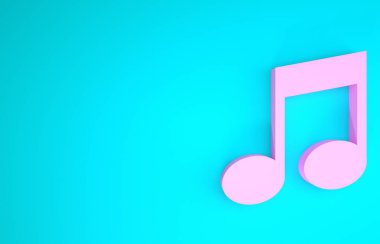 Pembe Müzik, mavi arkaplanda izole edilmiş ton simgesi. Minimalizm kavramı. 3d illüstrasyon 3B canlandırma