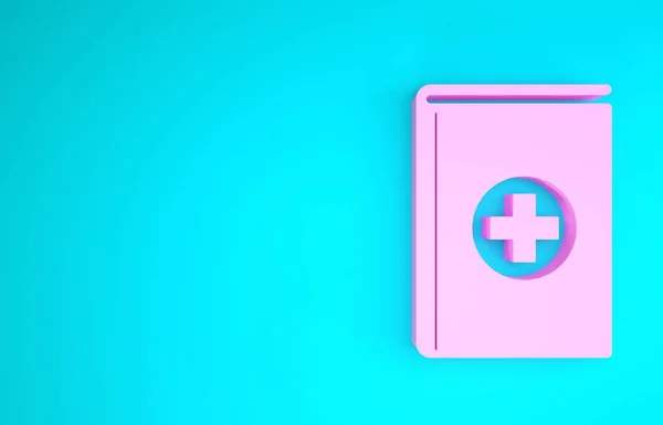 Rosa medicinsk bok ikon isolerad på blå bakgrund. Minimalistiskt koncept. 3D-illustration 3D-återgivning — Stockfoto