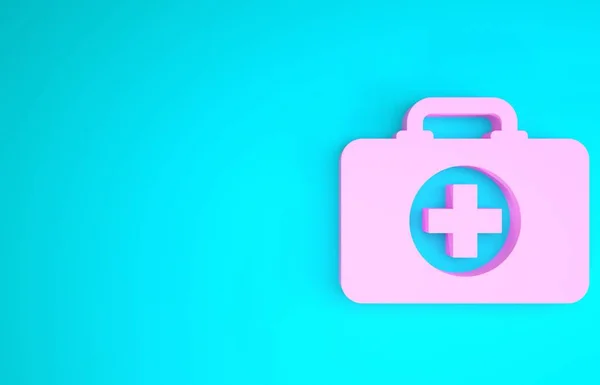 Rosa Första hjälpen kit ikon isolerad på blå bakgrund. Medicinsk låda med kors. Medicinsk utrustning för nödsituationer. Sjukvårdskoncept. Minimalistiskt koncept. 3D-återgivning för 3D — Stockfoto