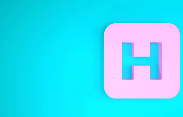 Icône de panneau d'hôpital rose isolé sur fond bleu. Concept de minimalisme. Illustration 3D rendu 3D — Photo