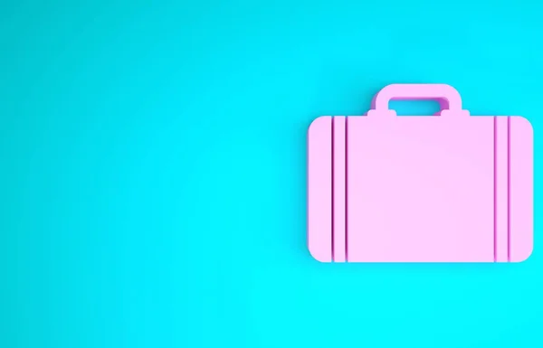 Rózsaszín bőrönd utazási ikon elszigetelt kék alapon. Utazó csomagjelzés. Útipoggyász ikon. Minimalizmus koncepció. 3d illusztráció 3D render — Stock Fotó