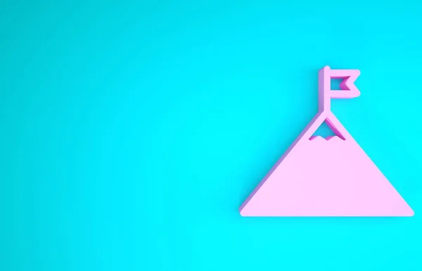Rosafarbene Berge und Flagge auf blauem Hintergrund. Symbol für Sieg oder Erfolg. Minimalismus-Konzept. 3D Illustration 3D Renderer — Stockfoto