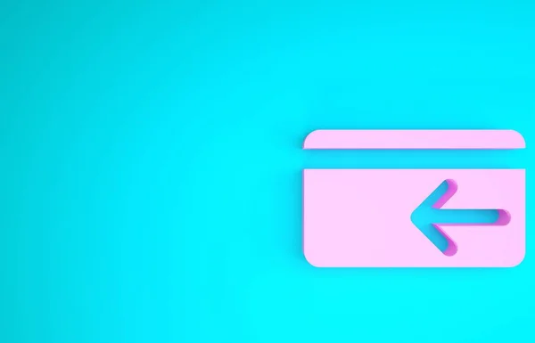 Pink Cash back icon isolated on blue background. Credit card. Financial services, money refund, return on investment, savings account. Minimalism concept. 3d illustration 3D render