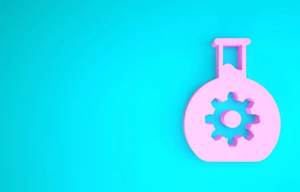 Icona di bioingegneria rosa isolata su sfondo blu. Elemento di genetica e icona di bioingegneria. Biologia, molecola, icona chimica. Concetto minimalista. Illustrazione 3d rendering 3D — Foto Stock