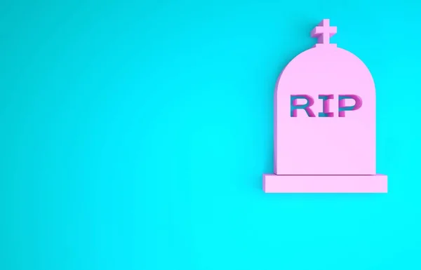 Roze grafsteen met RIP erop geschreven pictogram geïsoleerd op blauwe achtergrond. Graficoon. Minimalisme concept. 3d illustratie 3D renderen — Stockfoto