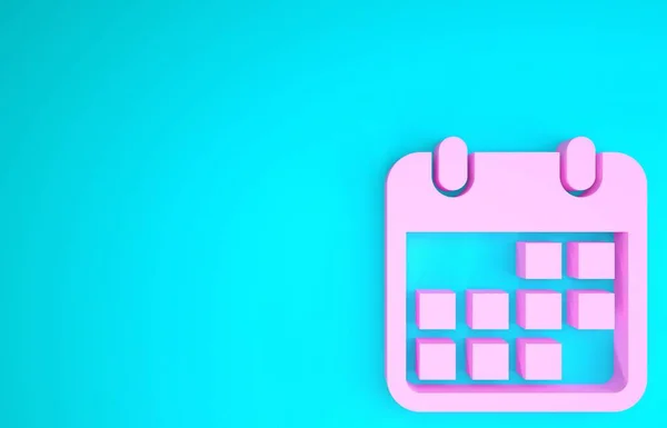 Icono de calendario rosa aislado sobre fondo azul. Concepto minimalista. 3D ilustración 3D render — Foto de Stock