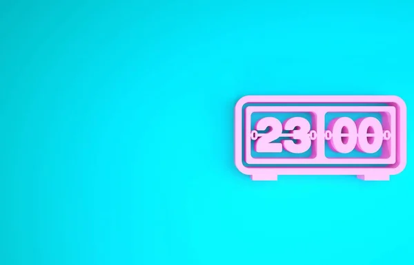 Pinkfarbenes Retro-Flip-Clock-Symbol auf blauem Hintergrund. Wandklappenuhr, Zahlenzähler-Vorlage, alle Ziffern mit Flips. Minimalismus-Konzept. 3D Illustration 3D Renderer — Stockfoto