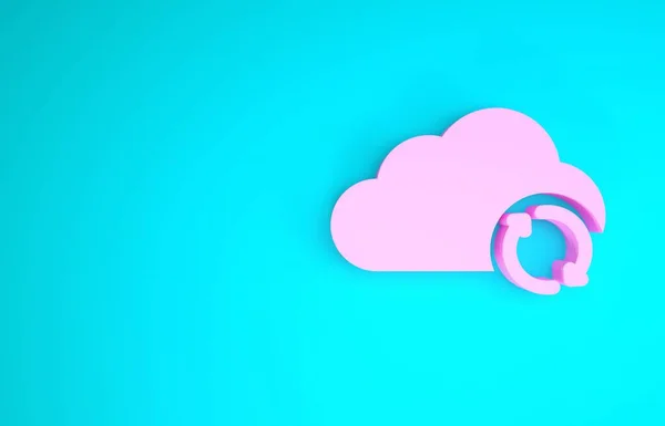 Pink Cloud sincronizar atualizar ícone isolado no fundo azul. Nuvem e flechas. Conceito de minimalismo. 3D ilustração 3D render — Fotografia de Stock