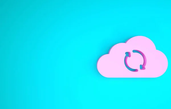 Pink Cloud sincronizza l'icona di aggiornamento isolata su sfondo blu. Nuvola e frecce. Concetto minimalista. Illustrazione 3d rendering 3D — Foto Stock