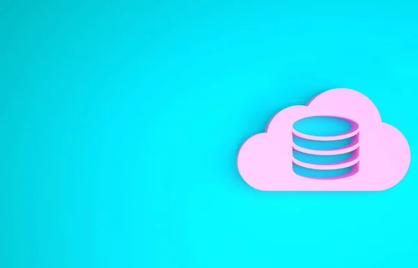 Pink Cloud database icon isolated on blue background. Cloud computing concept. Digital service or app with data transferring. Minimalism concept. 3d illustration 3D render