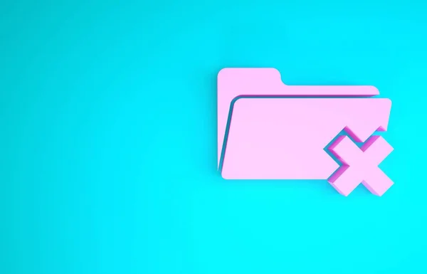 Pink Delete folder icon isolated on blue background. Folder with recycle bin. Delete or error folder. Close computer information folder. Minimalism concept. 3d illustration 3D render