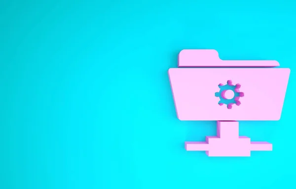 Icona cartella impostazioni FTP rosa isolata su sfondo blu. Aggiornamento software, protocollo di trasferimento, router, gestione degli strumenti di lavoro di squadra, processo di copia. Concetto minimalista. Illustrazione 3d rendering 3D — Foto Stock