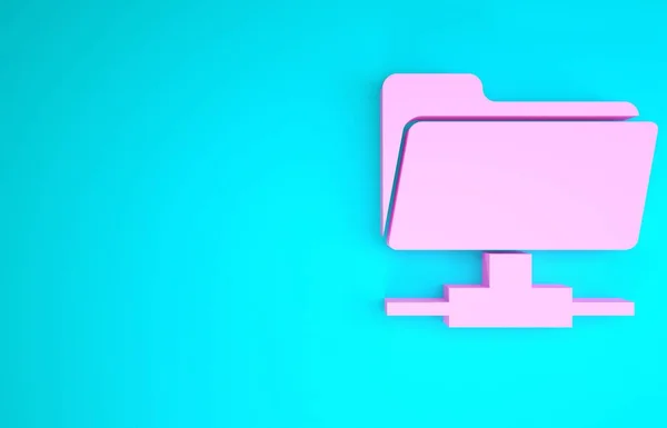 Icono de carpeta FTP rosa aislado sobre fondo azul. Actualización de software, protocolo de transferencia, enrutador, gestión de herramientas de trabajo en equipo, proceso de copia, información. Concepto minimalista. 3D ilustración 3D render — Foto de Stock