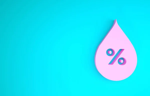 Ícone de porcentagem de gota de água rosa isolado no fundo azul. Análise da humidade. Conceito de minimalismo. 3D ilustração 3D render — Fotografia de Stock