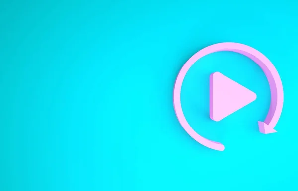 Różowy przycisk odtwarzania wideo jak prosta ikona odtwarzania odizolowana na niebieskim tle. Koncepcja minimalizmu. Ilustracja 3d — Zdjęcie stockowe