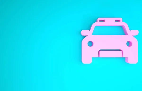 Рожевий поліцейський автомобіль і піктограма спалаху поліції ізольовані на синьому фоні. Аварійно блимаюча сирена. Концепція мінімалізму. 3D ілюстрація 3D рендеринга — стокове фото