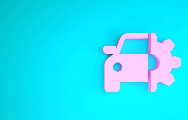 Значок служби Pink Car ізольовано на синьому фоні. Автоматичне механічне обслуговування. Механічне обслуговування. Ремонт сервісного автомеханіка. Знак технічного обслуговування. Концепція мінімалізму. 3D ілюстрація 3D рендеринга — стокове фото