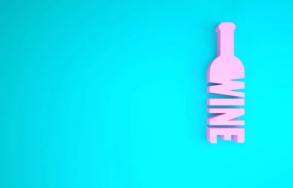 Bouteille rose de vin icône isolée sur fond bleu. Une bouteille de vin. Concept de minimalisme. Illustration 3D rendu 3D — Photo