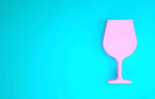 Ícone de vidro de vinho rosa isolado no fundo azul. Sinal de vinho. Conceito de minimalismo. 3D ilustração 3D render — Fotografia de Stock