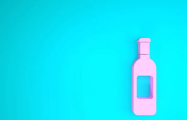 Rosa Icono de botella de vino aislado sobre fondo azul. Concepto minimalista. 3D ilustración 3D render — Foto de Stock