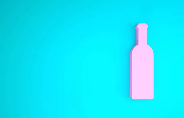 Rosa Flasche Wein Symbol isoliert auf blauem Hintergrund. Minimalismus-Konzept. 3D Illustration 3D Renderer — Stockfoto